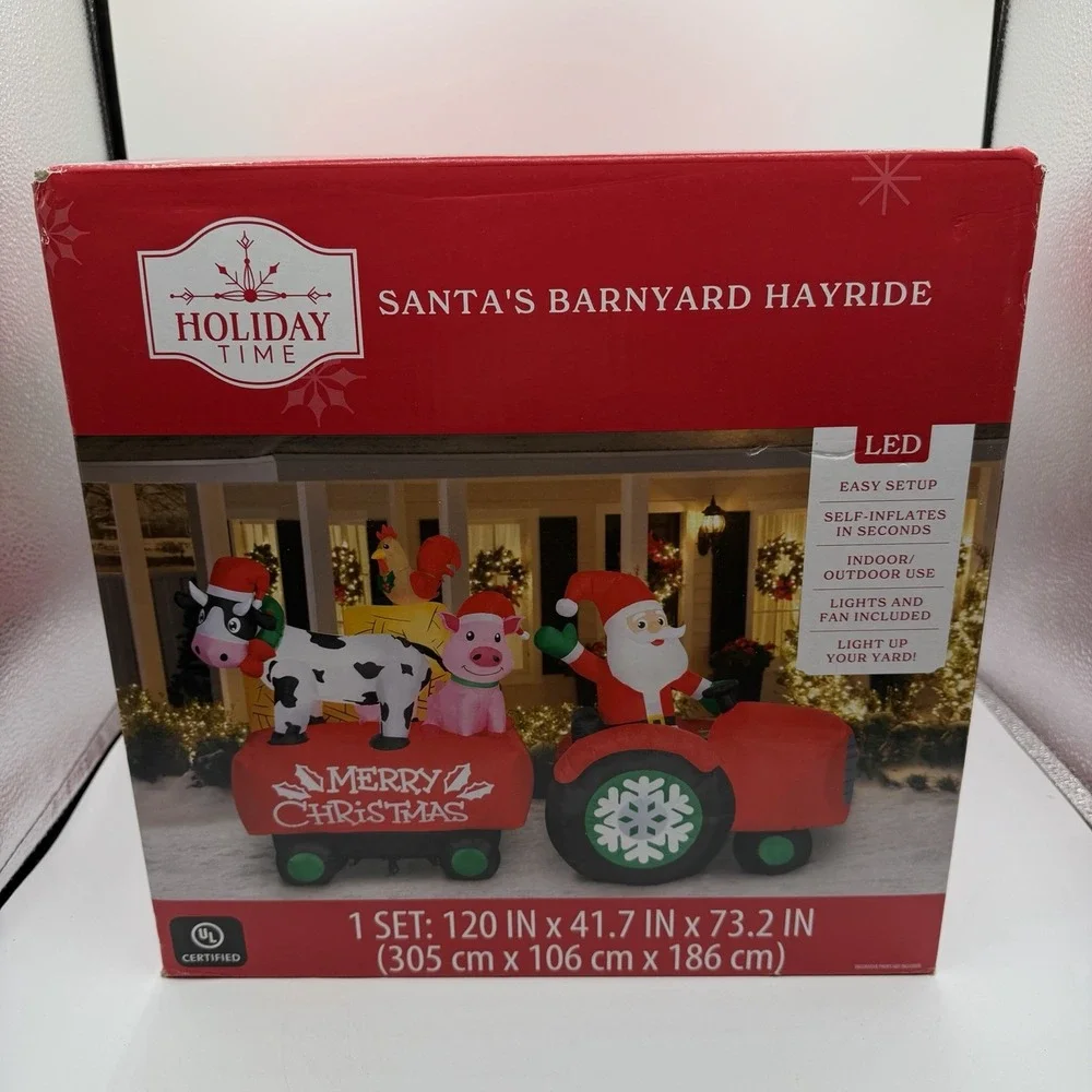 Santas Barnyard Hayride Christmas Airblown Inflatable Holiday Time 10 Ft Wide